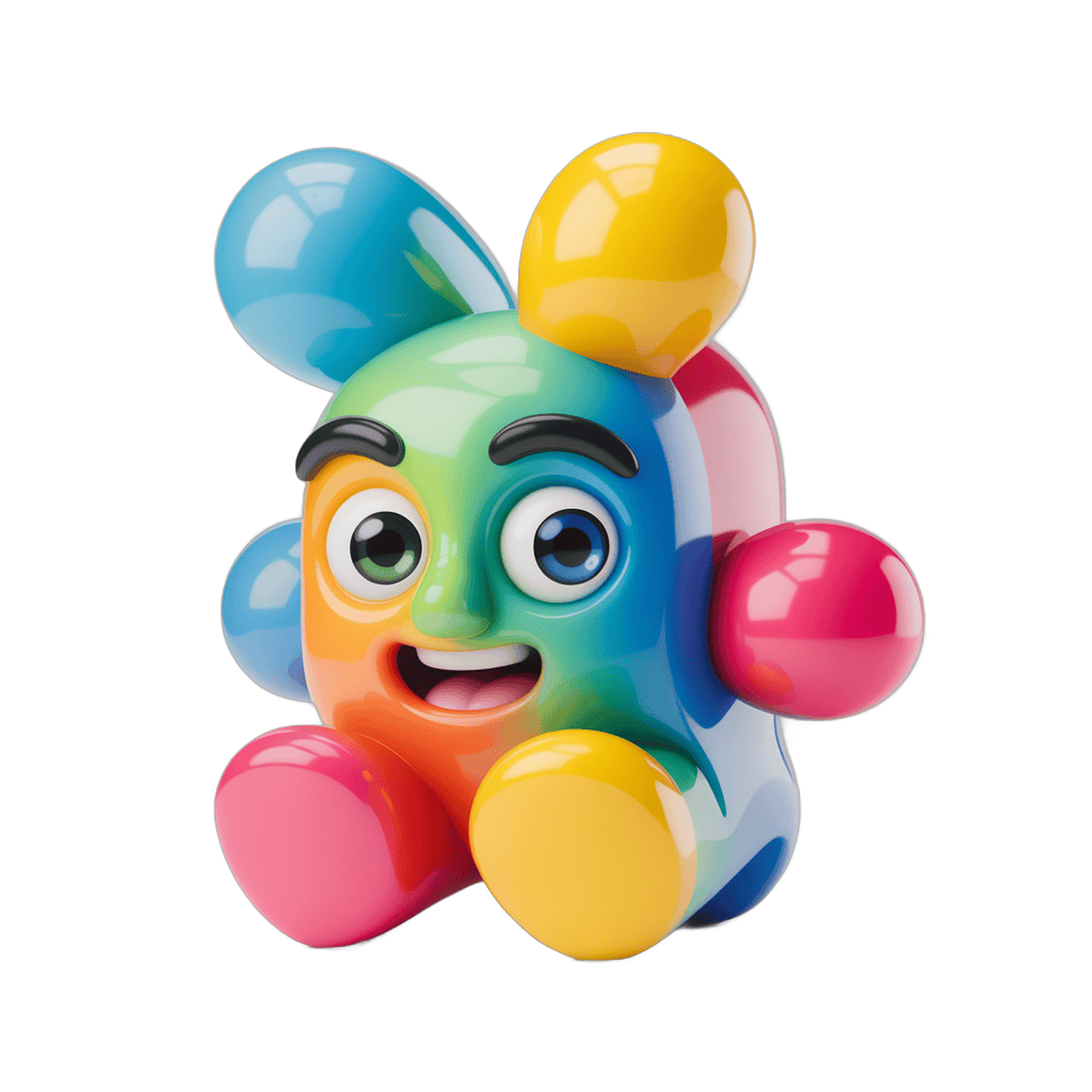 Colorful cartoon character with balloons for children birthday party decoration PNG - transparent background