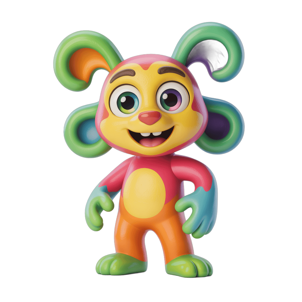 Colorful cartoon character with big ears standing cheerfully for kids toys and illustrations PNG - transparent background