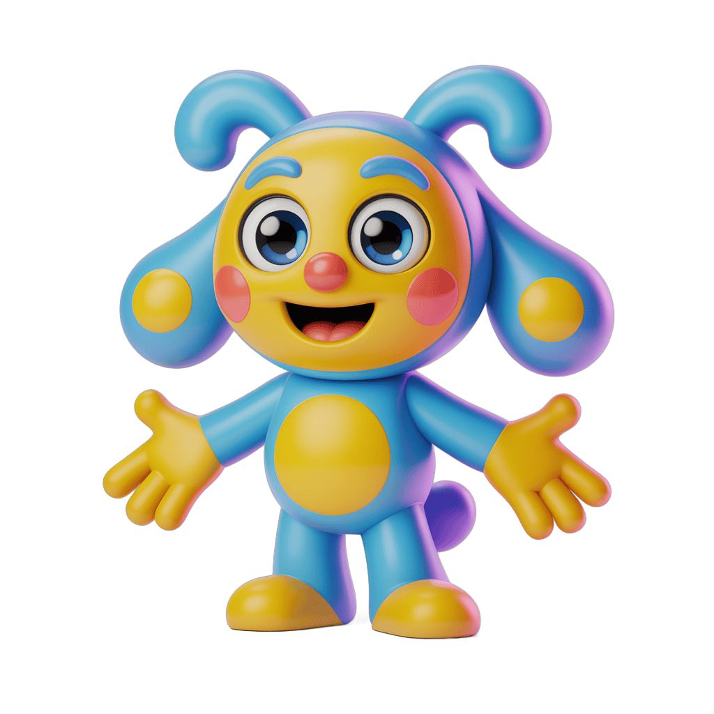 Colorful cartoon character with big ears waving arms cheerful isolated clipart PNG - transparent background