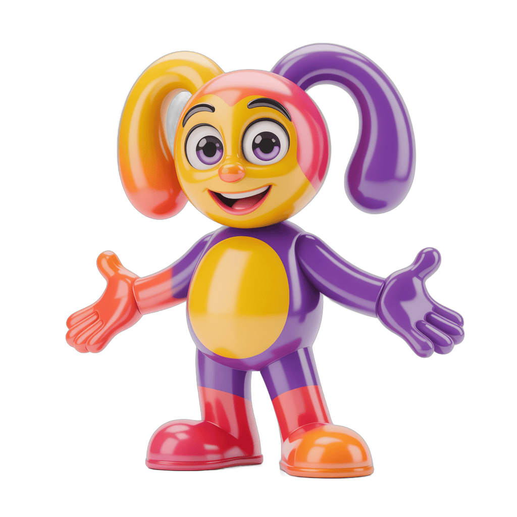 Colorful cartoon character with big ears waving arms for kids illustrations and designs PNG - transparent background