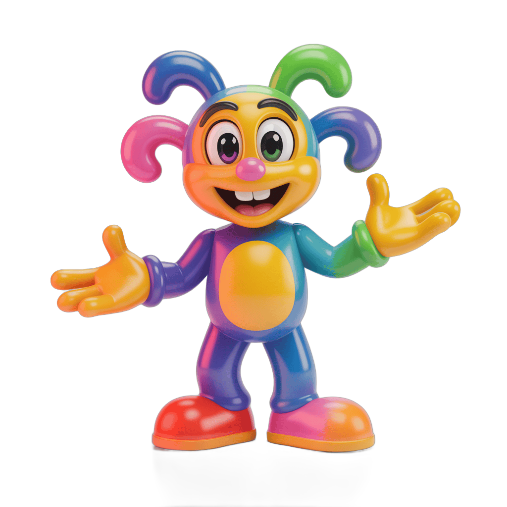 Colorful cartoon character with curly antennae waving arms for cheerful illustrations PNG - transparent background