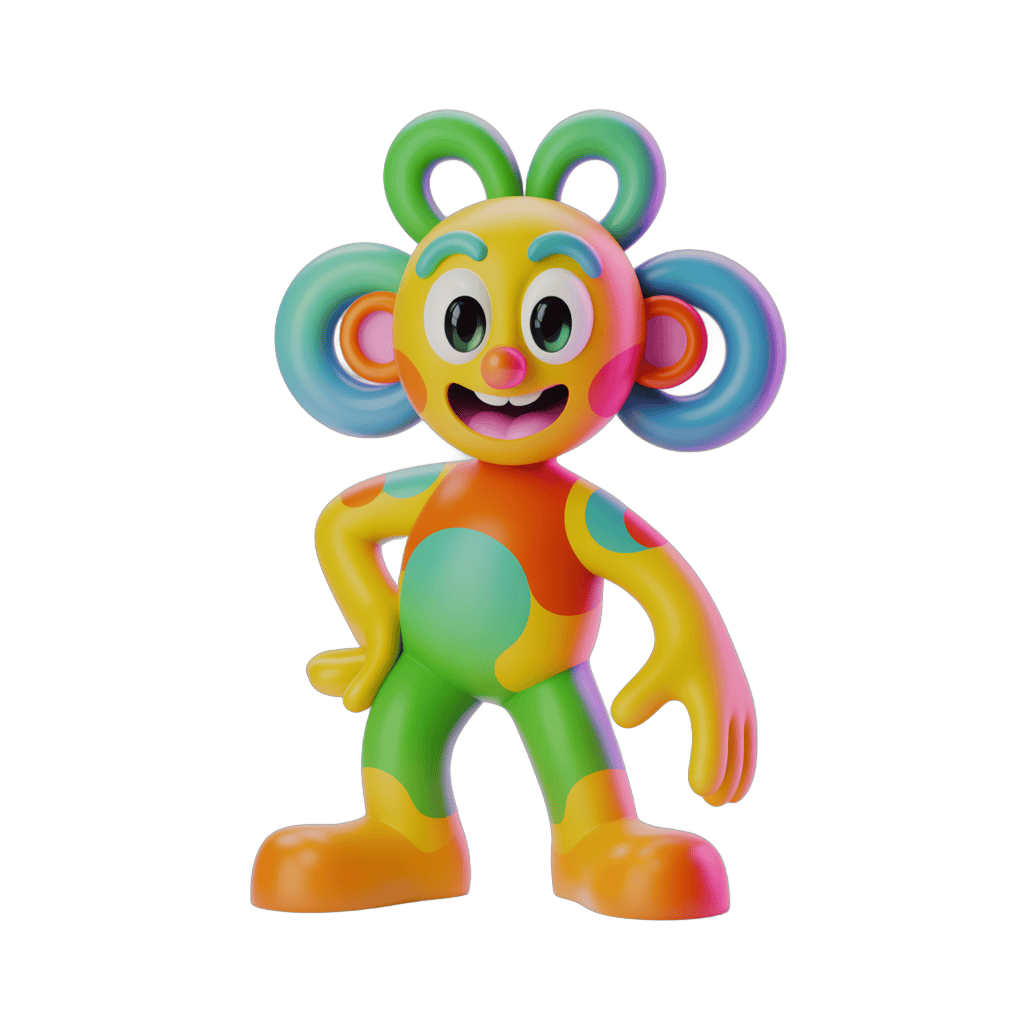 Colorful cartoon character with oversized ears for children's illustrations and branding PNG - transparent background