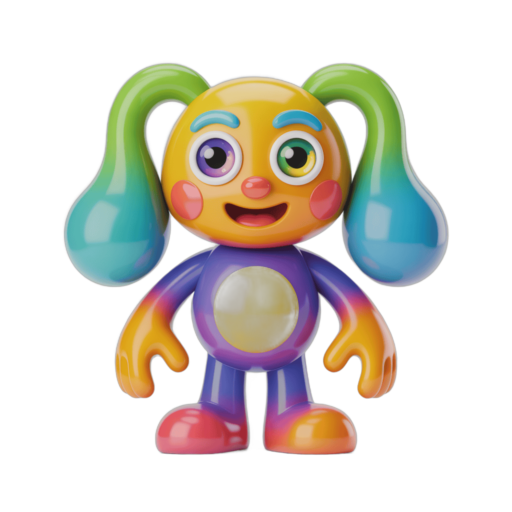 Colorful cartoon character with pigtails standing isolated transparent background PNG - transparent background