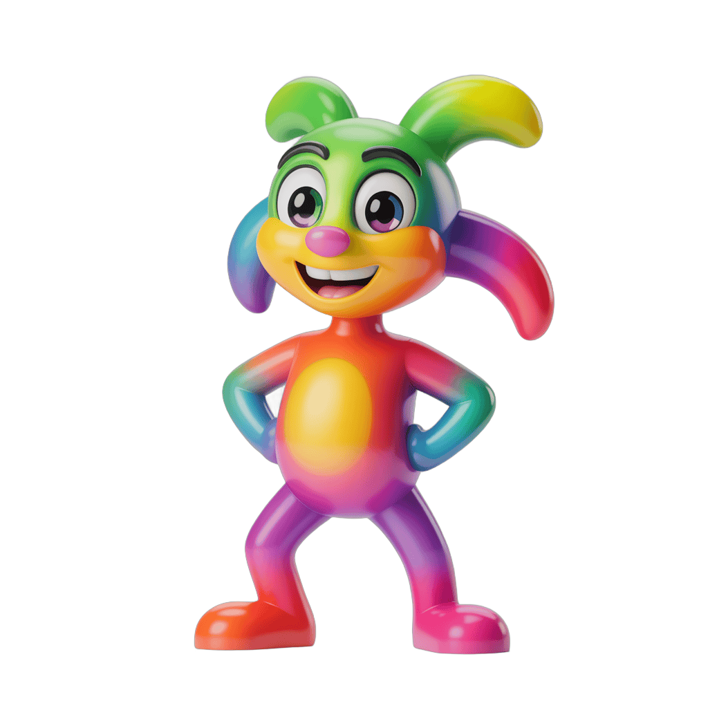 Colorful cartoon character with rainbow antennae standing confidently for children's illustrations PNG - transparent background