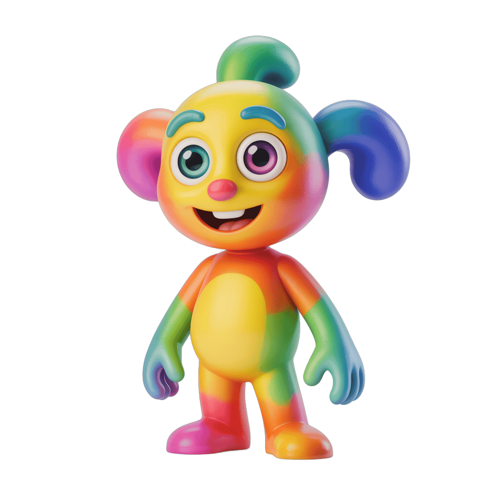 Colorful cartoon character with rainbow hair standing isolated transparent background PNG - transparent background