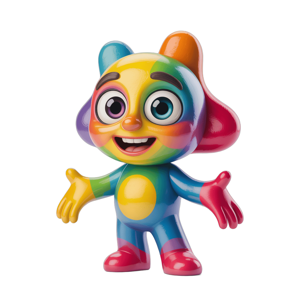 Colorful cartoon character with rainbow hair waving arms for kids illustrations PNG - transparent background