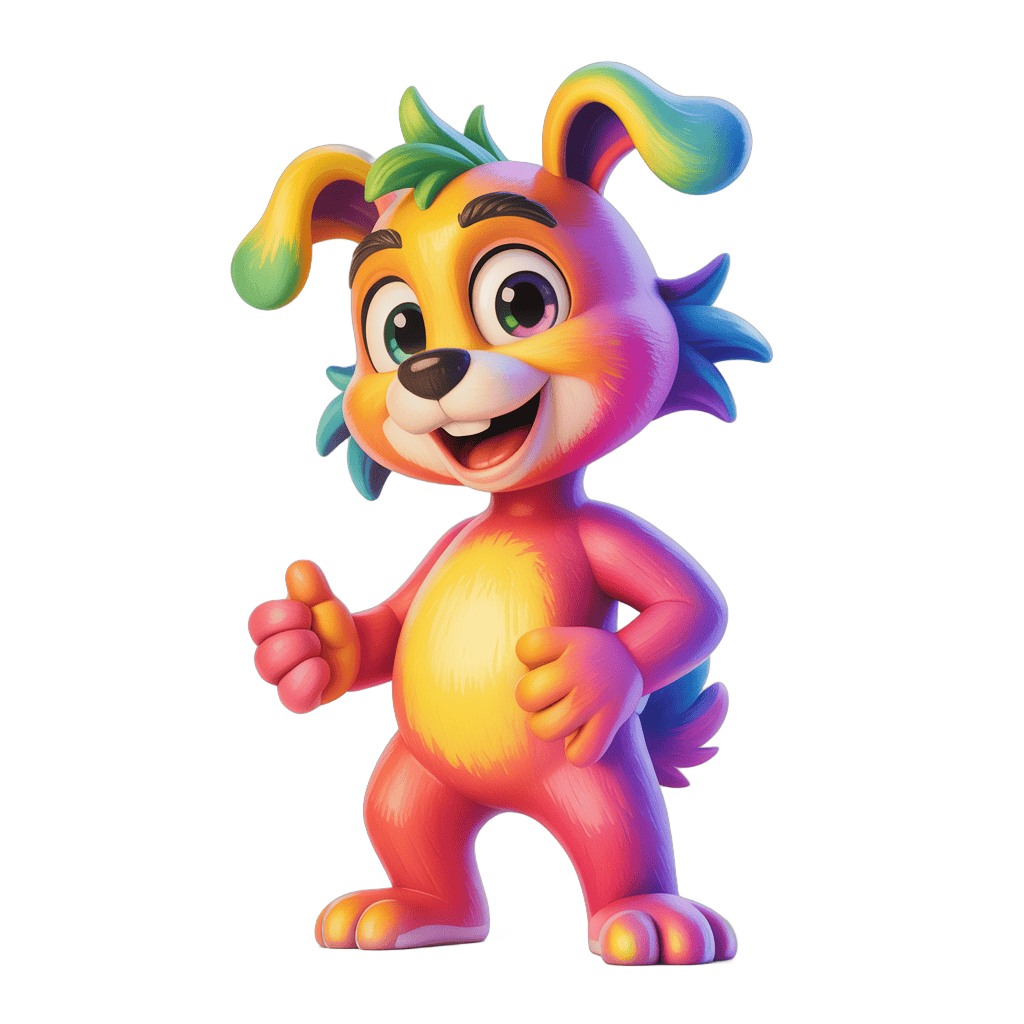 Colorful cartoon dog character giving thumbs up isolated clipart PNG - transparent background