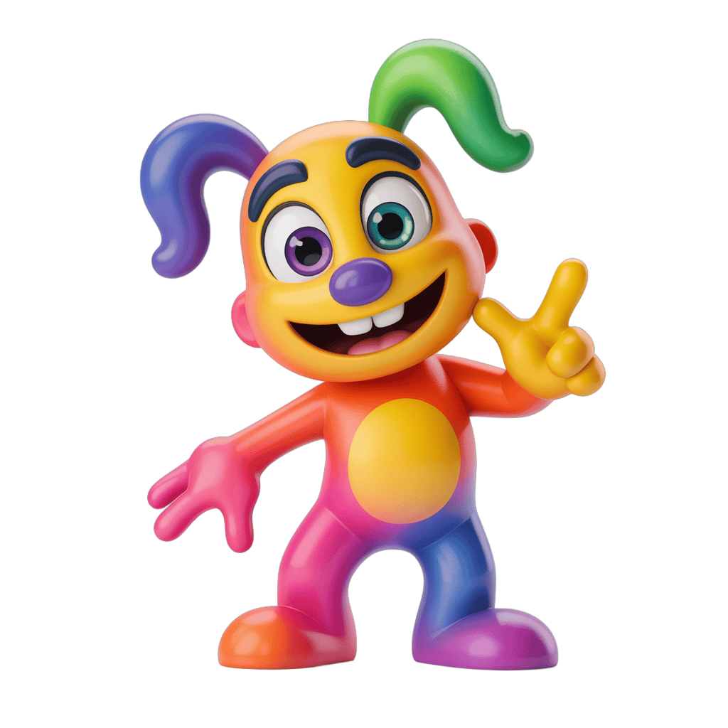 Colorful cartoon dog character making peace sign for kids content PNG - transparent background