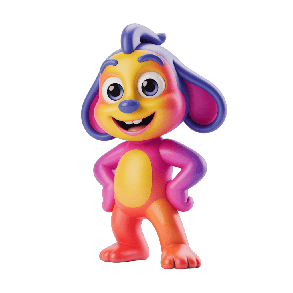 Colorful cartoon dog character standing confidently for children toys and illustrations PNG - transparent background