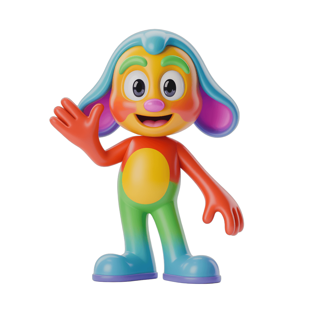Colorful cartoon dog character waving cheerfully isolated transparent background PNG - transparent background