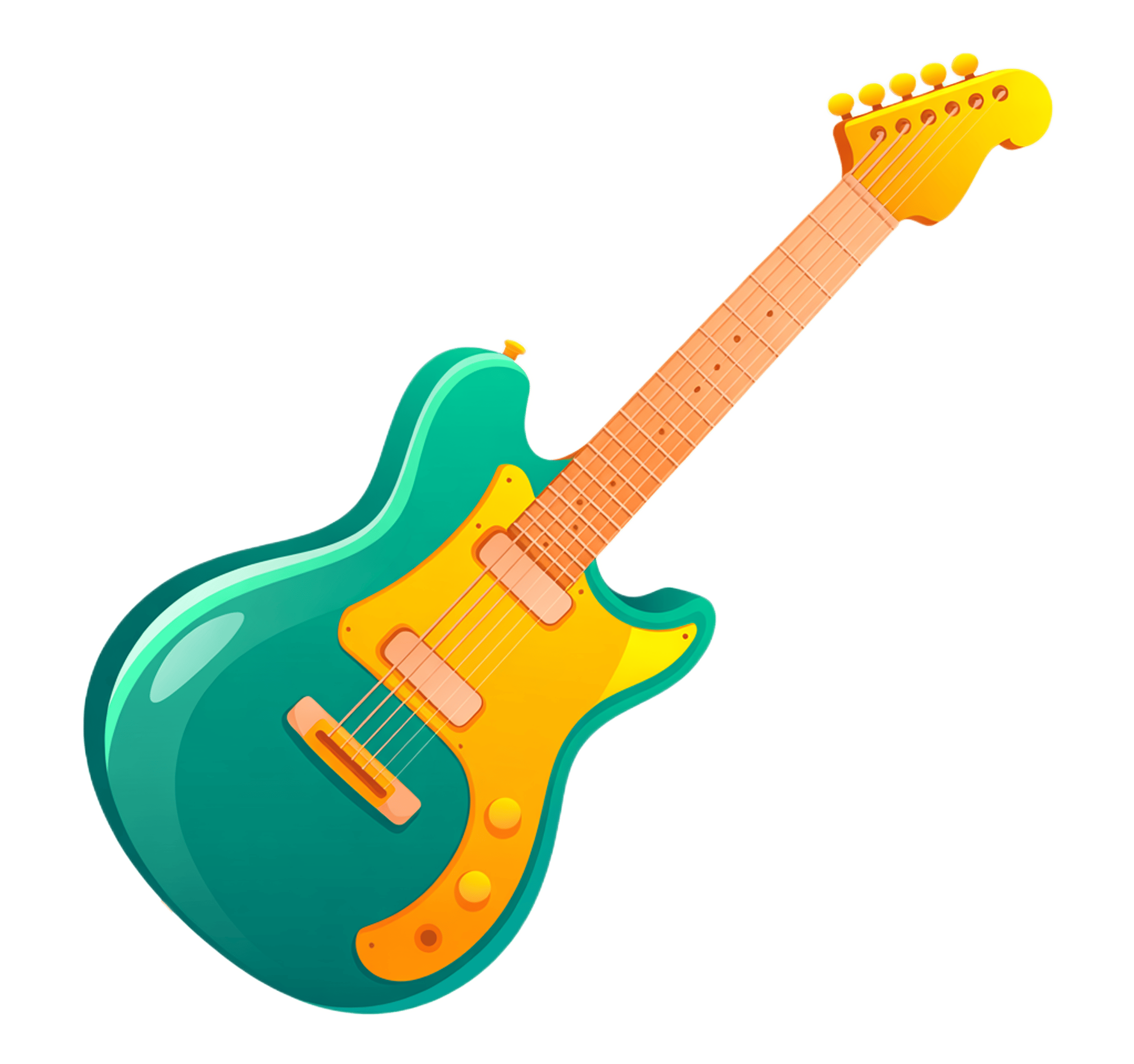 Colorful cartoon electric guitar isolated clipart for music education and website graphics PNG - transparent background