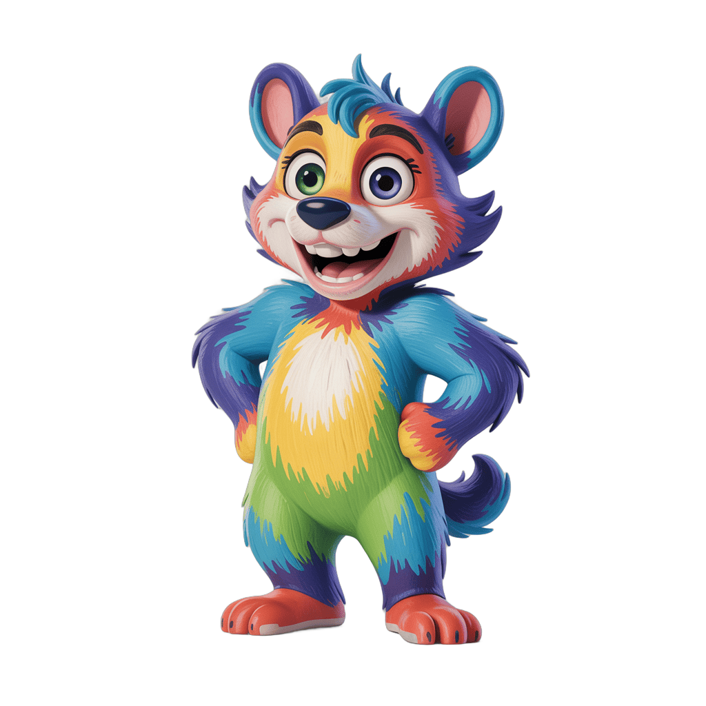Colorful cartoon fox character standing with arms crossed cheerful isolated clipart PNG - transparent background