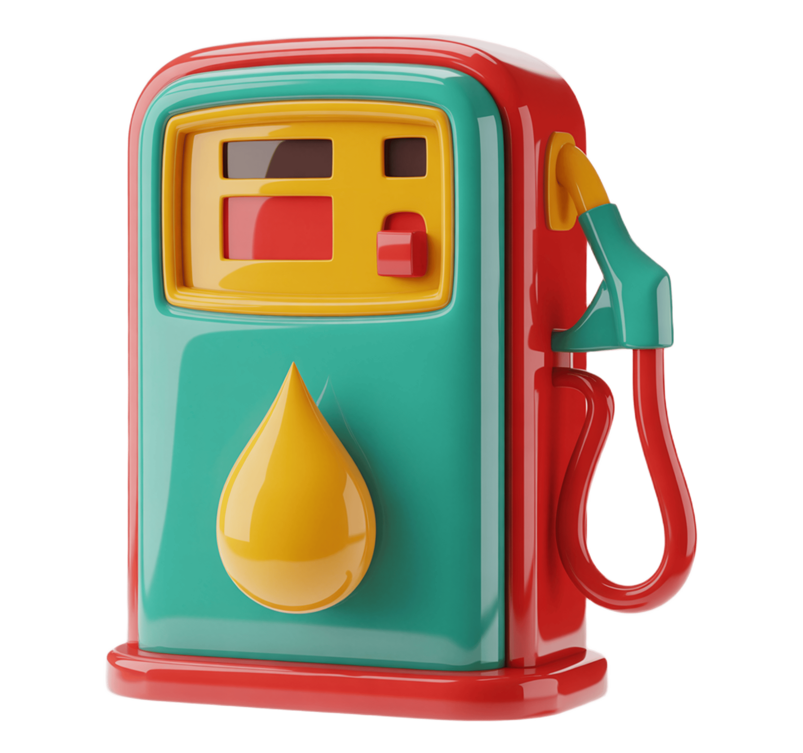 Colorful cartoon gas pump icon with fuel droplet for educational and commercial presentations PNG - transparent background