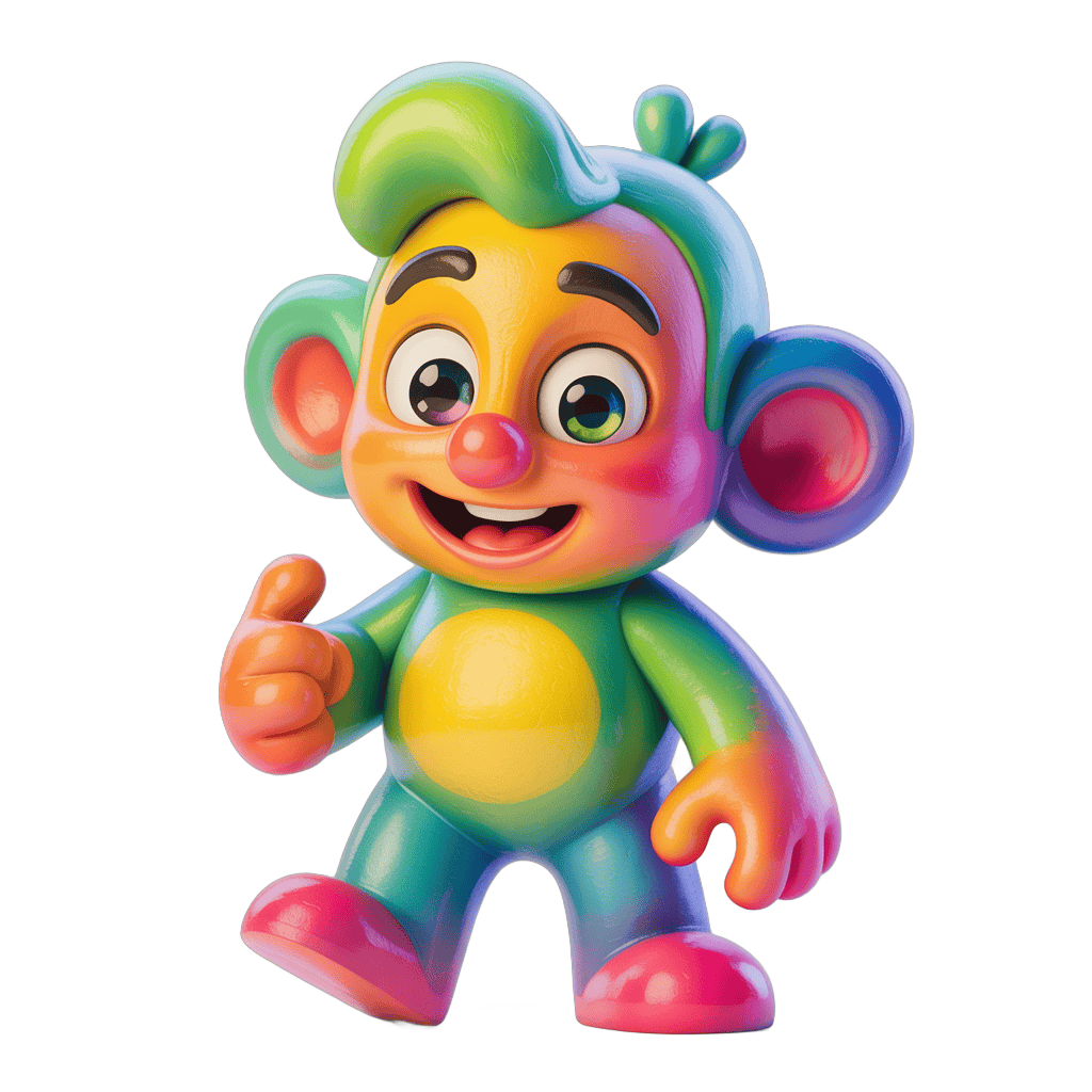 Colorful cartoon monkey character giving thumbs up for kids content and animations PNG - transparent background