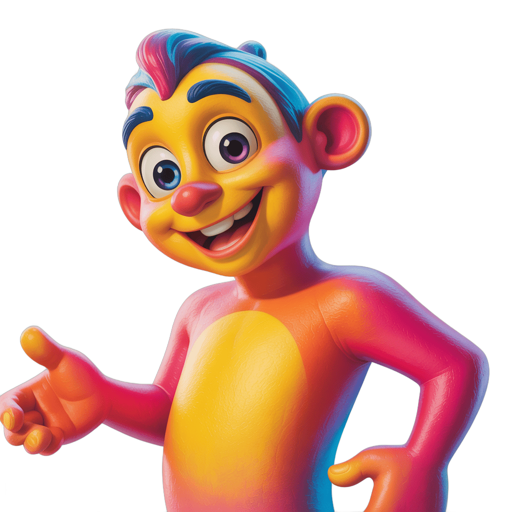 Colorful cartoon monkey character pointing with cheerful expression for kids content PNG - transparent background