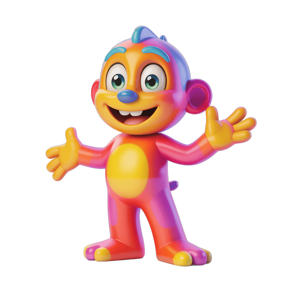 Colorful cartoon monkey character waving arms isolated transparent background PNG - transparent background