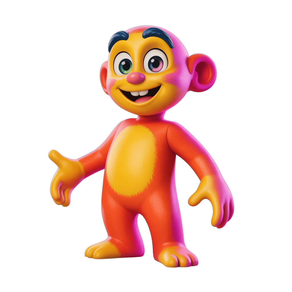 Colorful cartoon monkey character waving cheerfully isolated transparent background PNG - transparent background