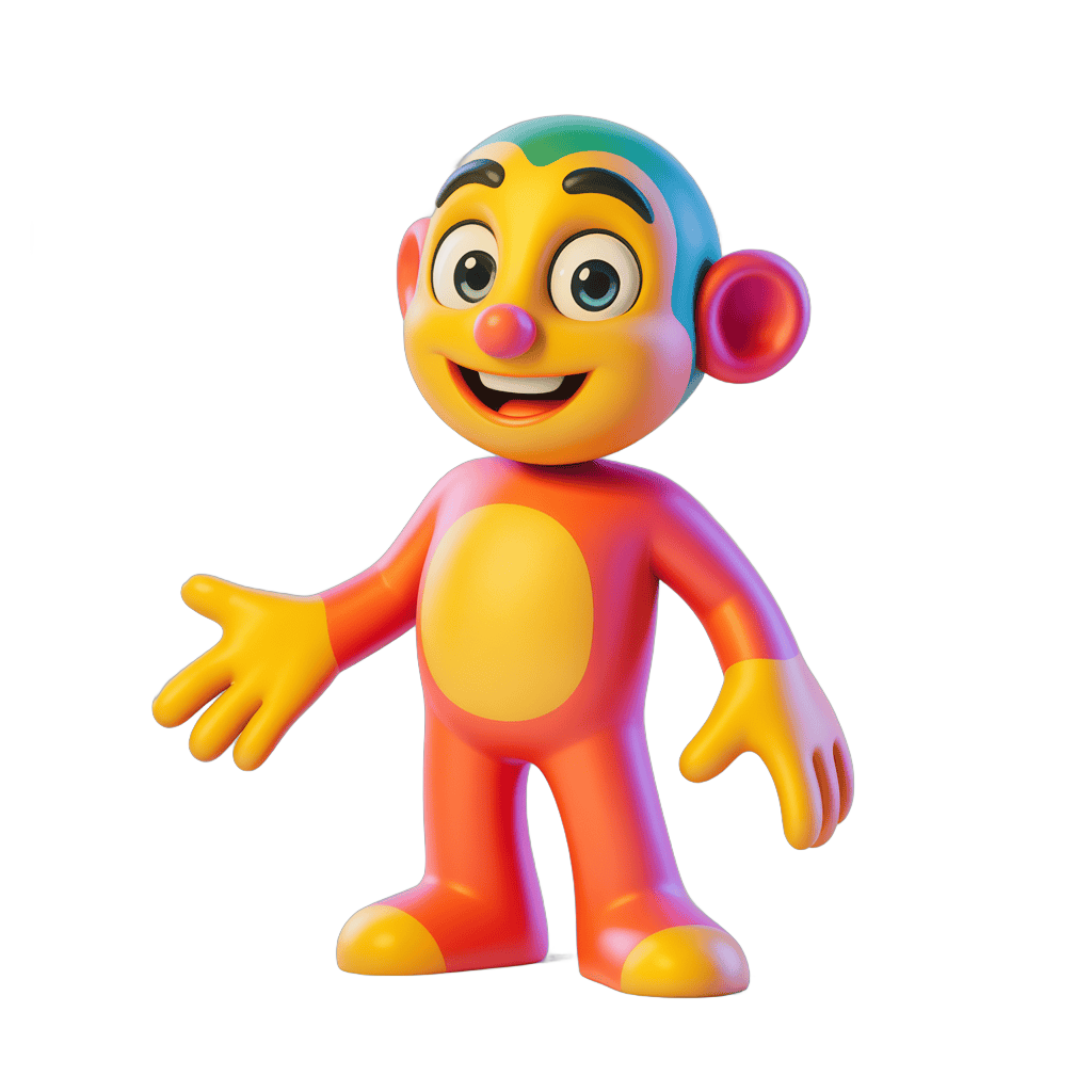 Colorful cartoon monkey character waving friendly isolated transparent background PNG - transparent background