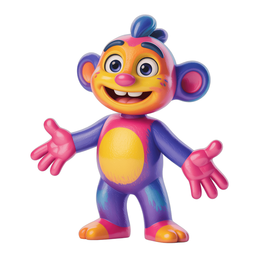 Colorful cartoon monkey character with arms outstretched isolated clipart PNG - transparent background