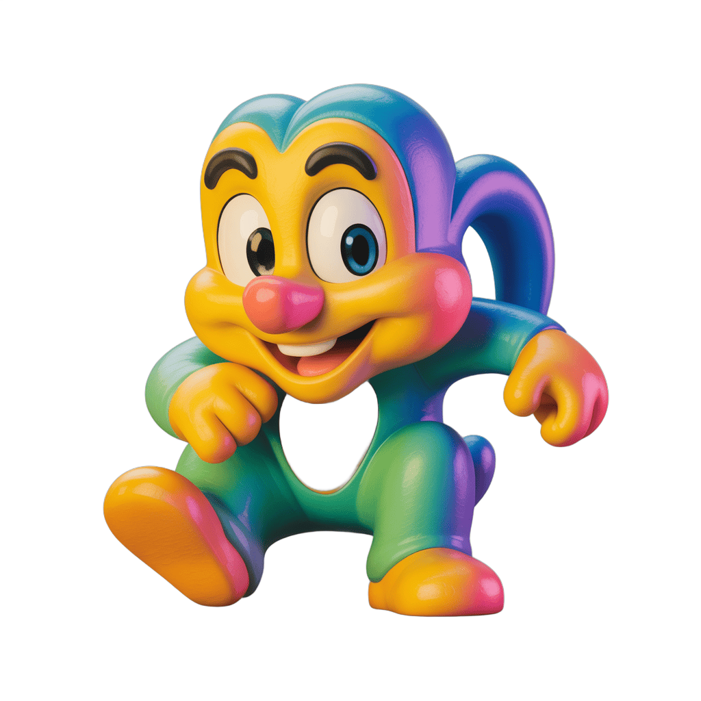 Colorful cartoon monkey toy character running with joy isolated transparent background PNG - transparent background