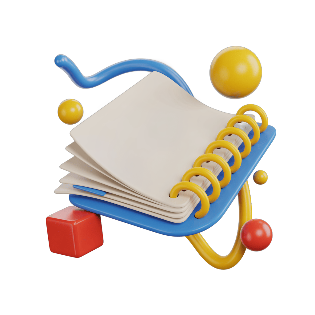 Colorful cartoon notebook with rubber bands and balls isolated clipart for educational materials PNG - transparent background