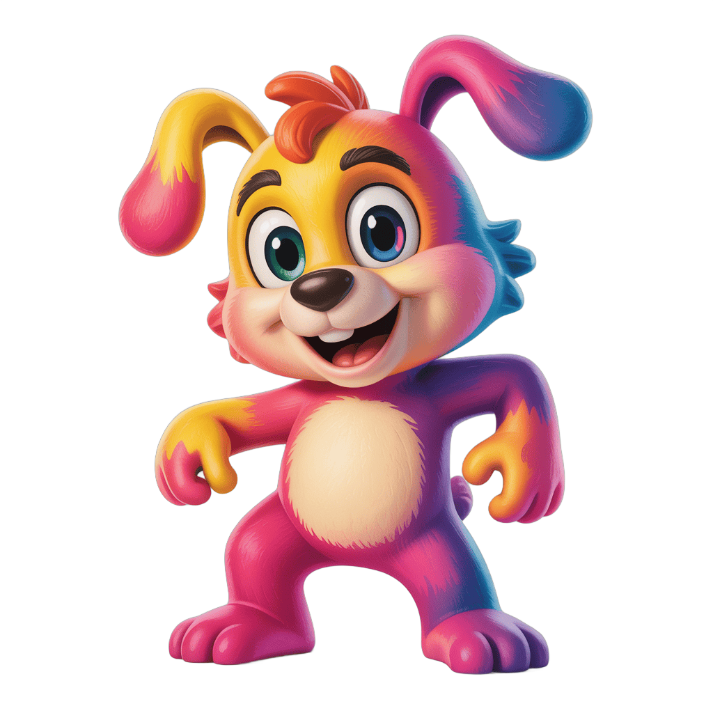 Colorful cartoon rabbit character standing cheerfully isolated transparent background PNG - transparent background