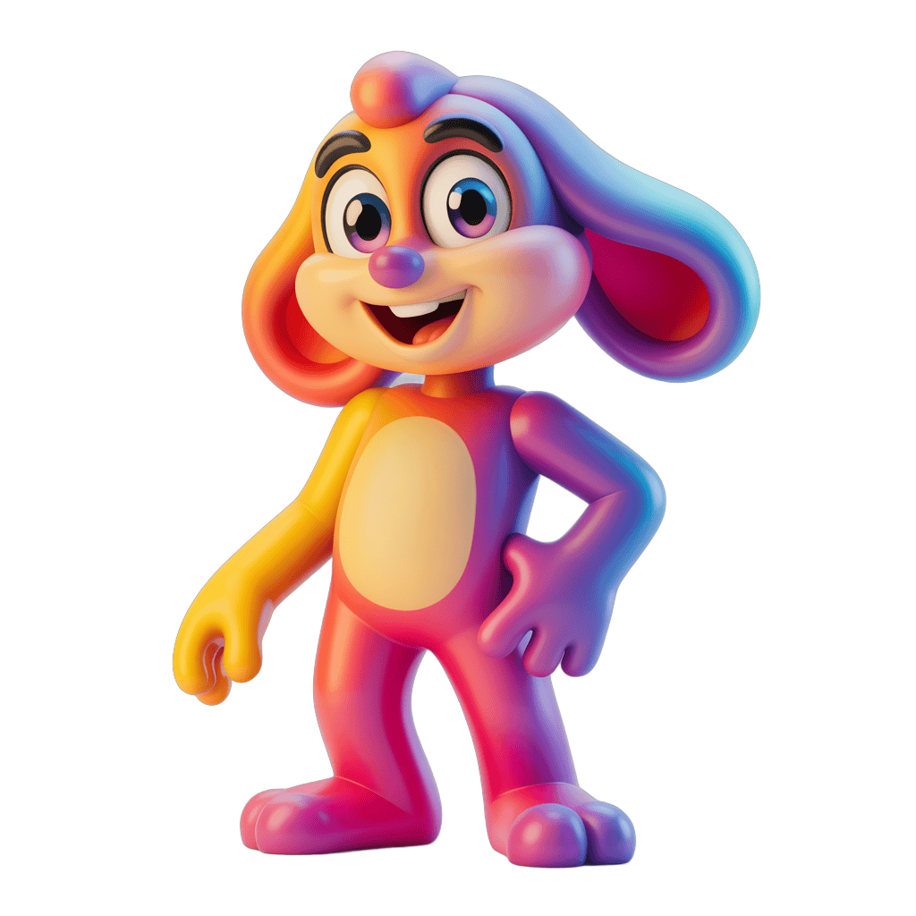 Colorful cartoon rabbit character standing confidently with hands on hips PNG - transparent background
