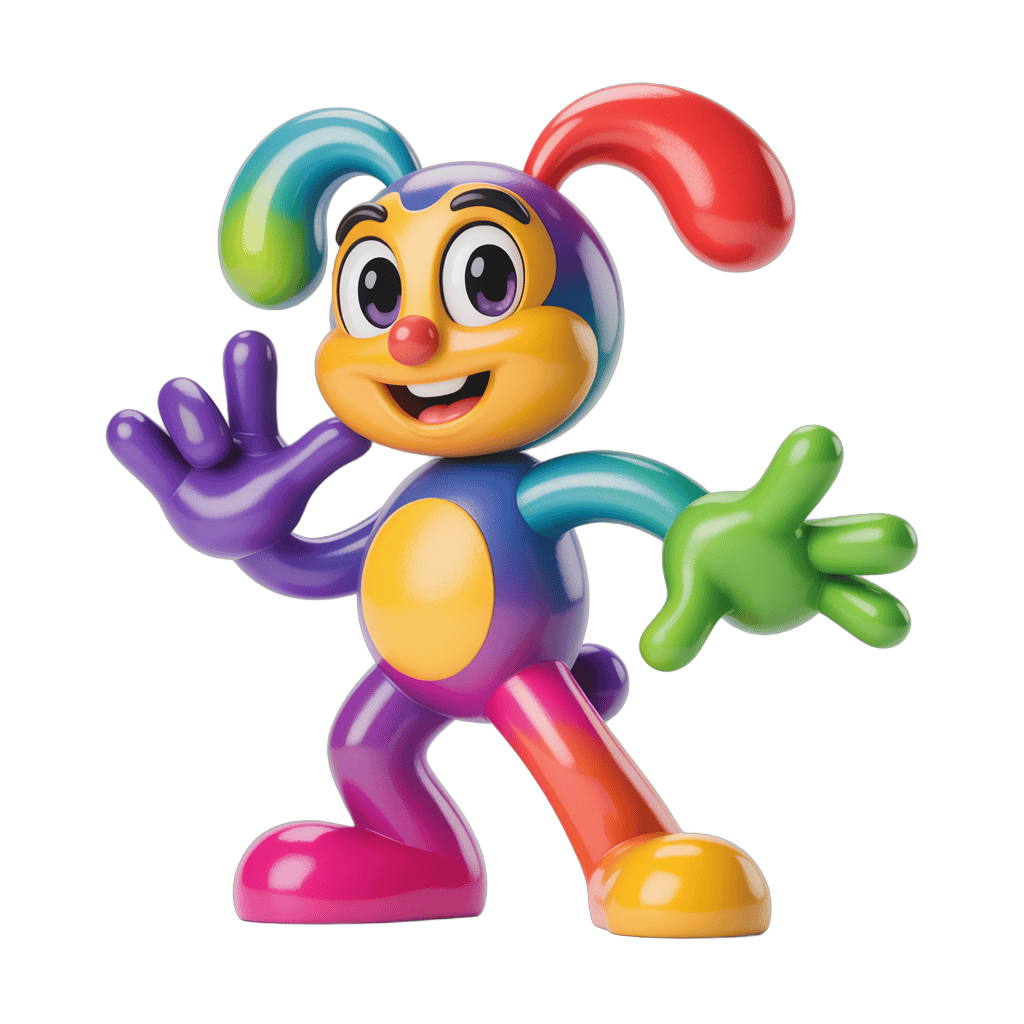 Colorful cartoon rabbit character waving cheerfully for children's illustrations and animations PNG - transparent background