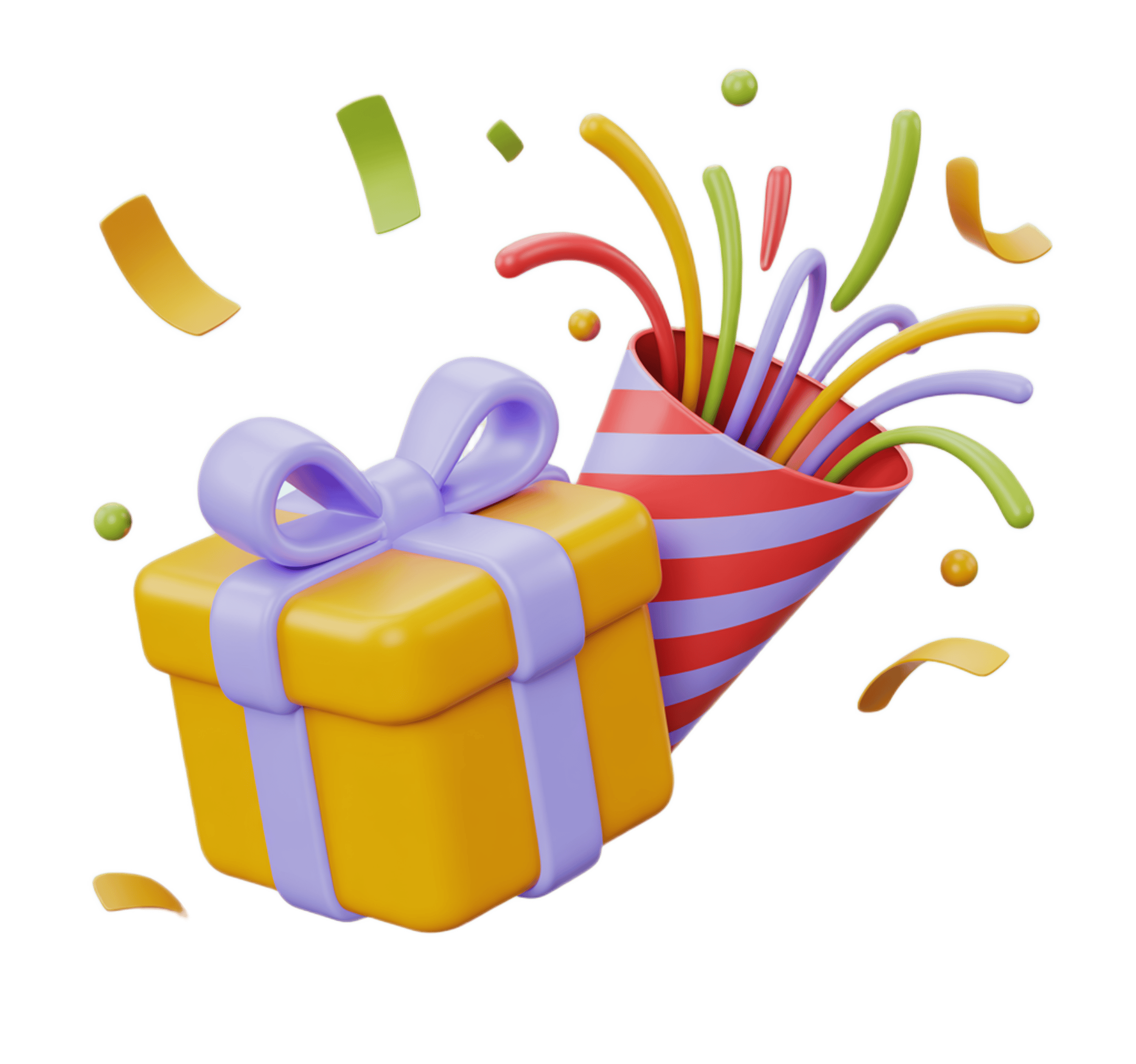 Colorful celebration gift box popping confetti party decoration clipart graphic element PNG - transparent background