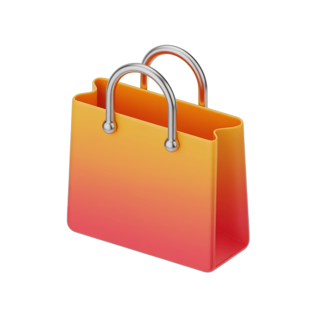 Colorful gradient shopping bag with metallic handles for online store ecommerce website design PNG - transparent background