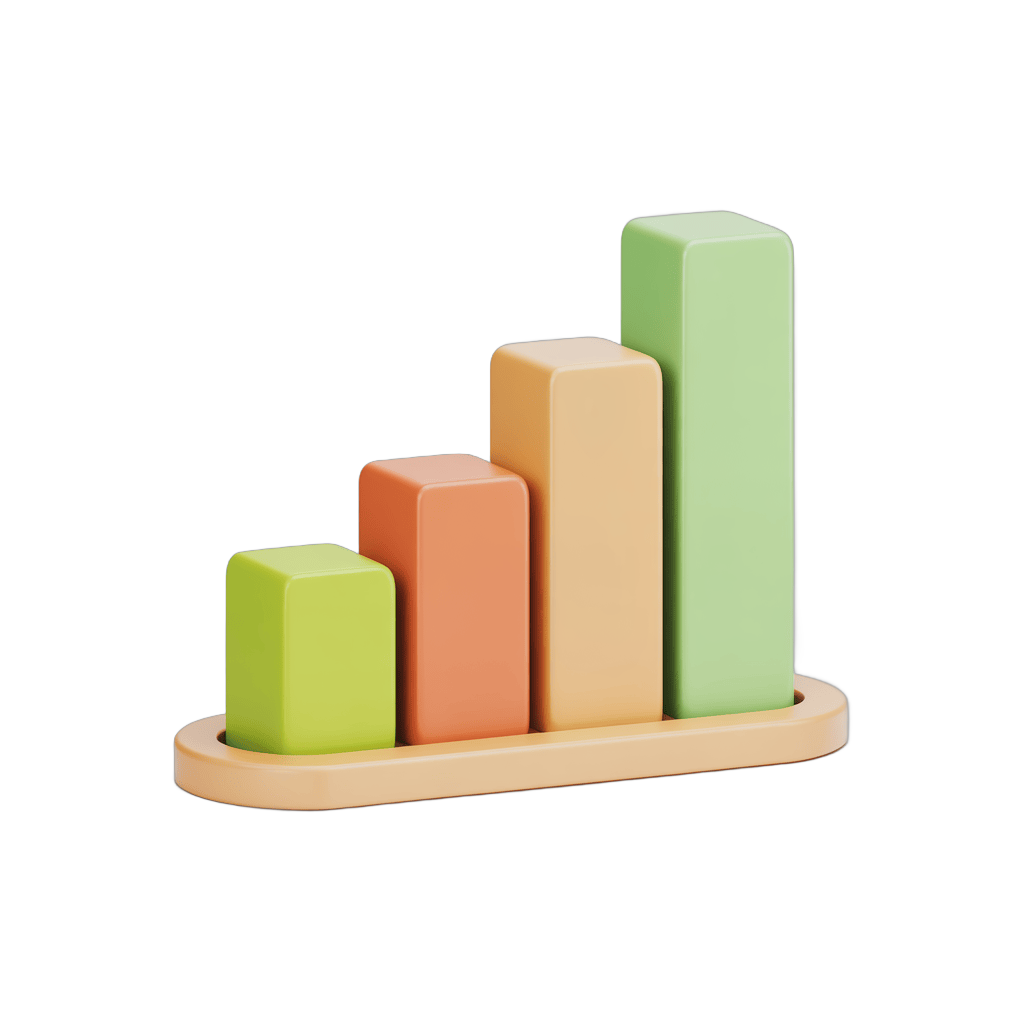 Colorful increasing bar chart clipart for presentations and infographics on transparent background PNG - transparent background
