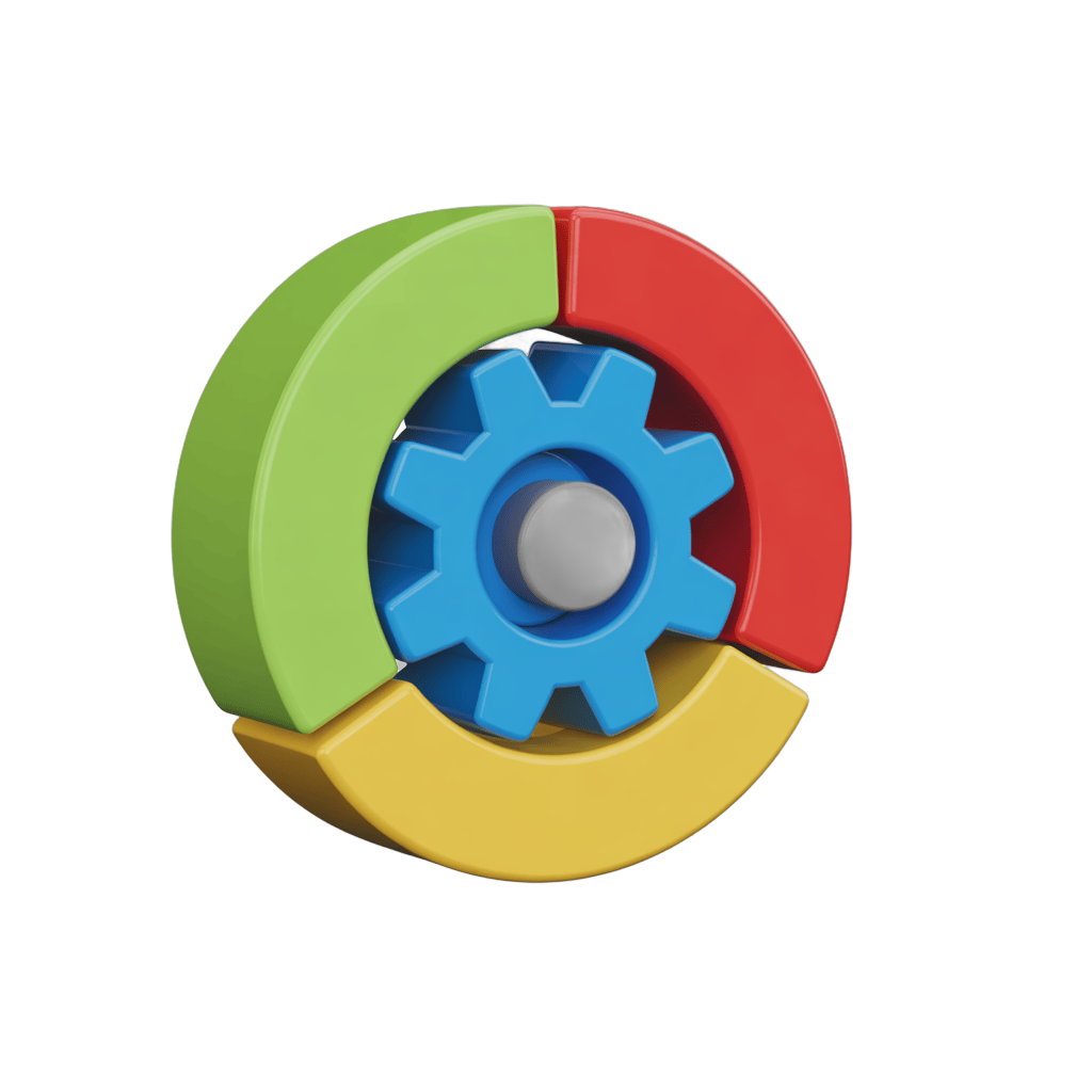 Colorful interlocking gears graphic element for business presentations and infographics PNG - transparent background