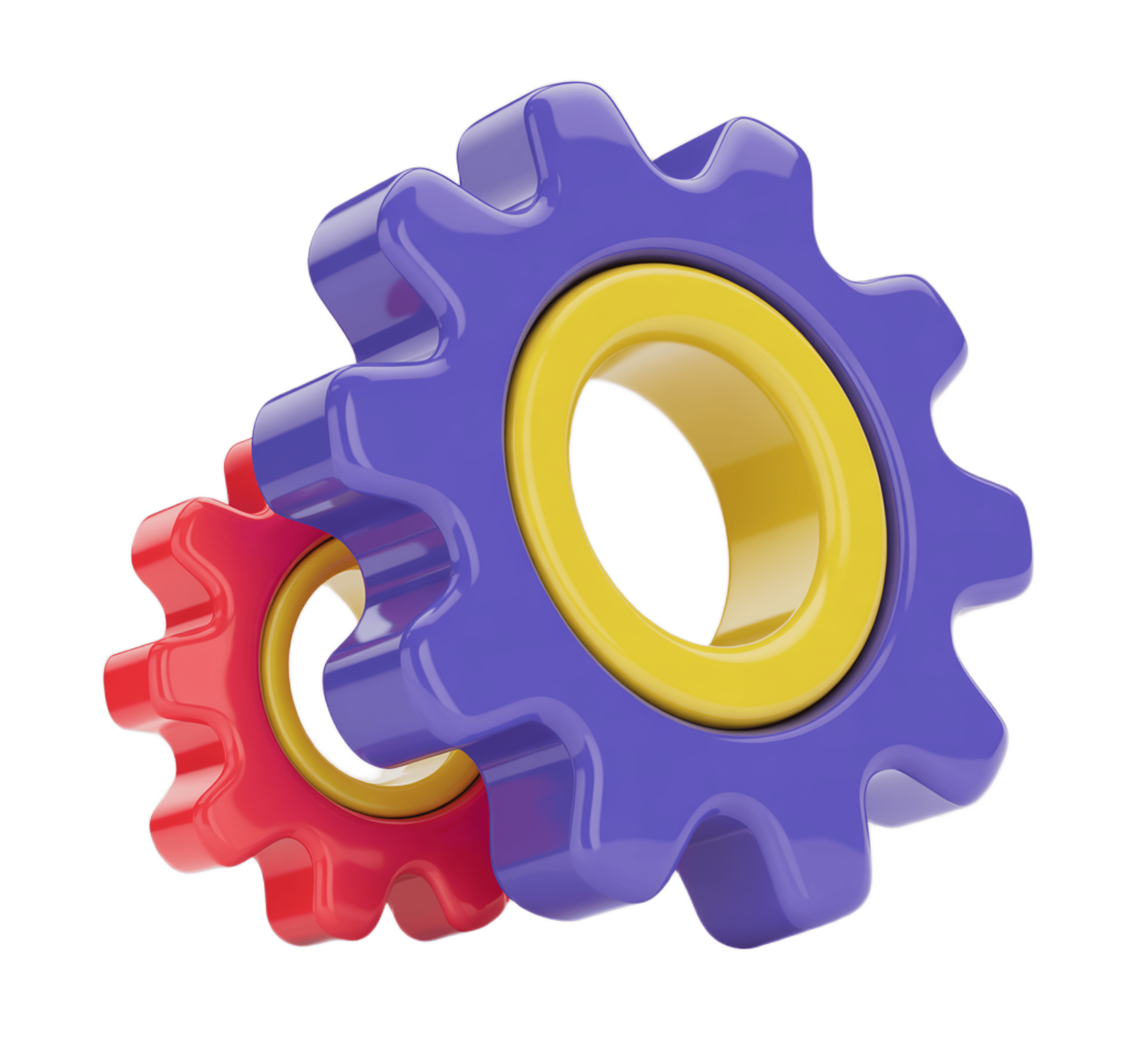 Colorful interlocking gears illustration for business and technology presentations PNG - transparent background