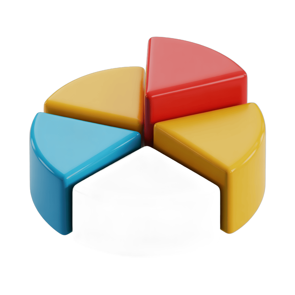 Colorful pie chart graphic element for business presentations and reports with transparent background PNG - transparent background