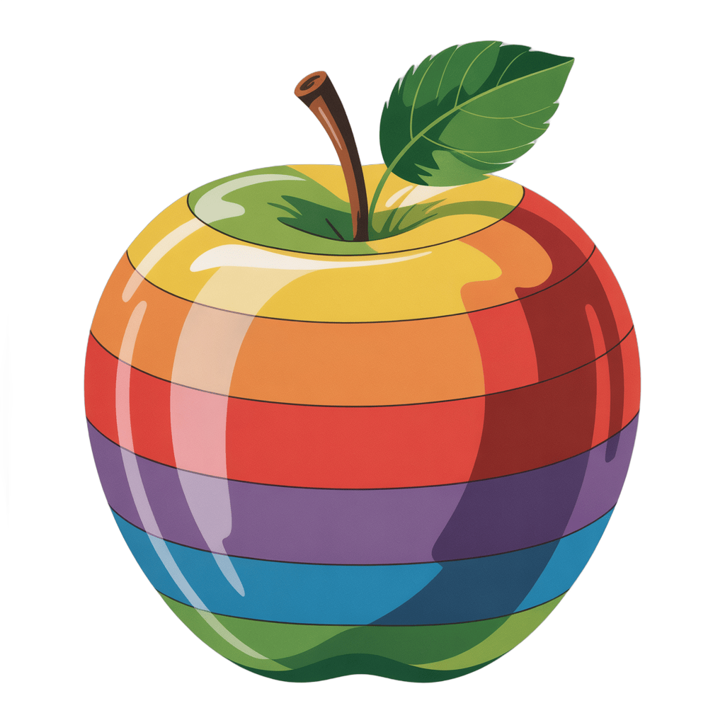 Colorful rainbow apple clipart isolated on transparent background for marketing and design PNG - transparent background