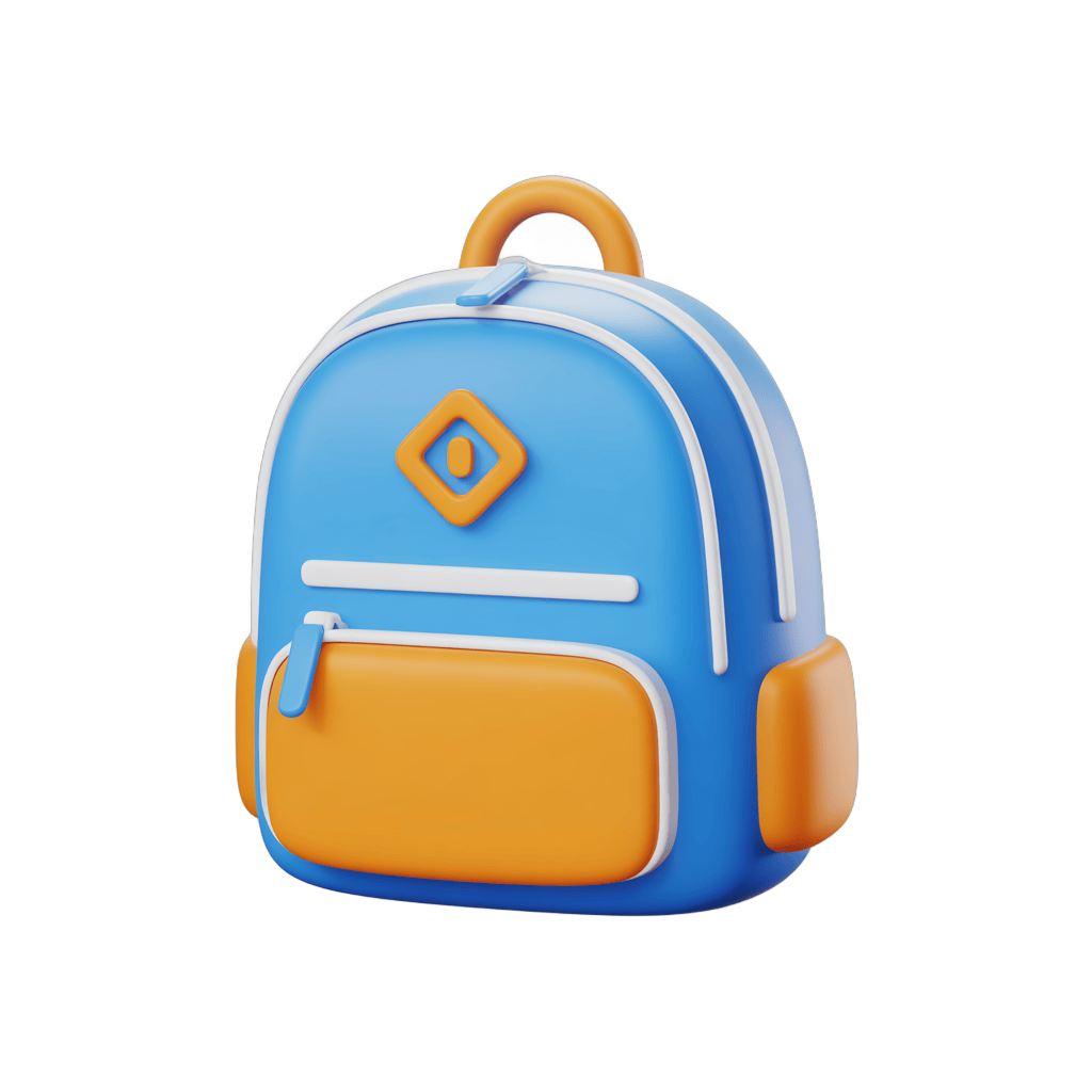 Colorful school backpack clipart with diamond logo for educational and children marketing designs PNG - transparent background