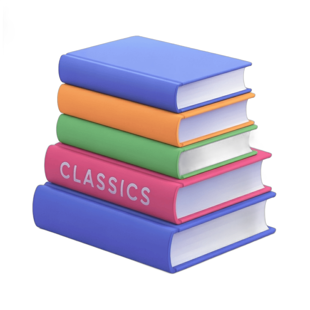 Colorful stack of classic hardcover books illustration for educational and literary designs PNG - transparent background