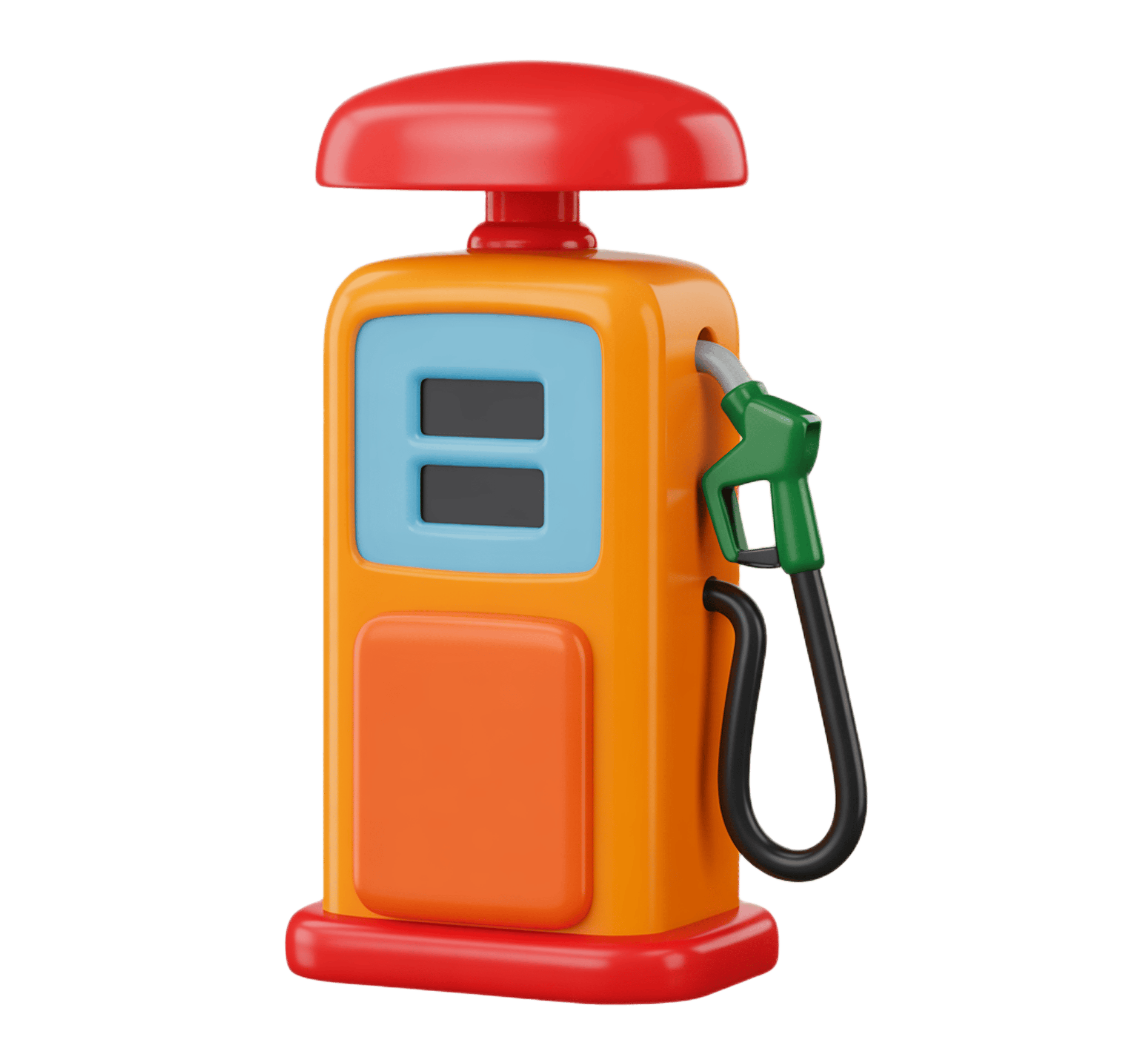 Colorful toy gas pump with green nozzle for children educational play and illustrations PNG - transparent background