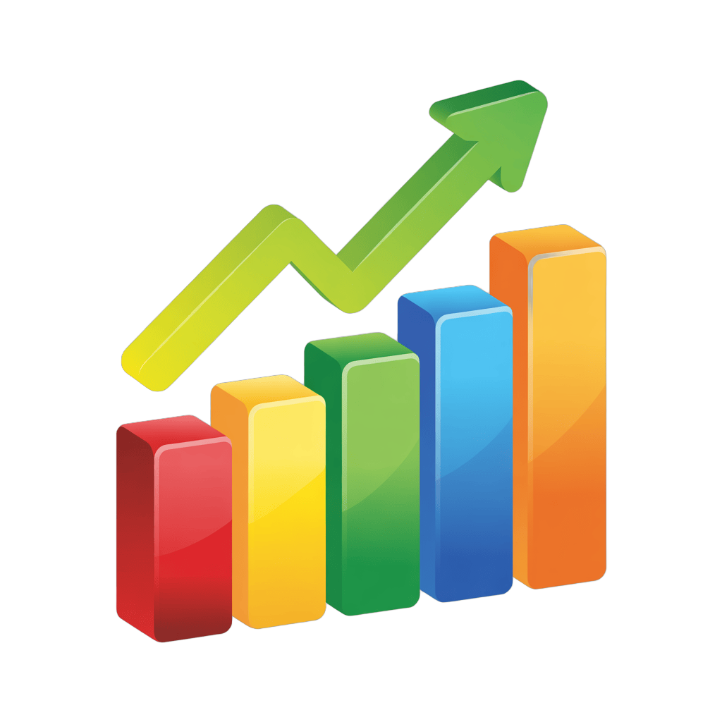 Colorful upward growth bar chart with arrow illustrating business success and financial progress PNG - transparent background