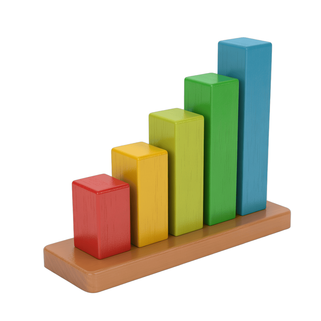 Colorful wooden bar chart clipart for presentations business growth analytics infographic PNG - transparent background