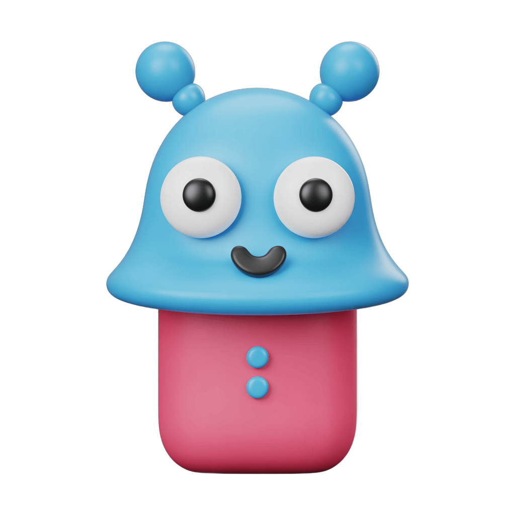 Cute cartoon alien mascot character with antennae and pink base for branding and children's illustrations PNG - transparent background