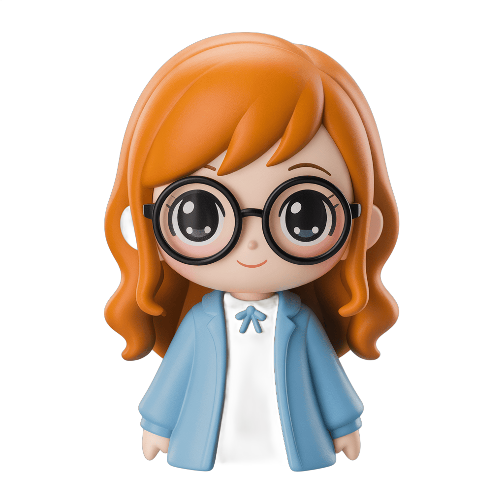 Cute cartoon girl with glasses wearing blue blazer and white shirt for children illustrations and branding PNG - transparent background