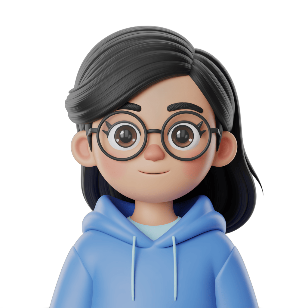 Cute cartoon girl with glasses wearing blue hoodie for educational and digital content illustrations PNG - transparent background