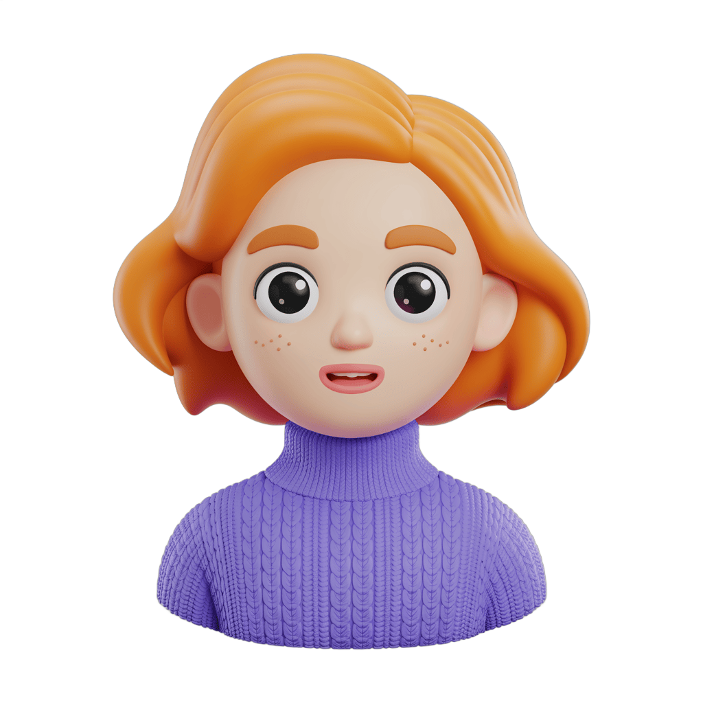 Cute cartoon girl with orange hair wearing purple sweater for children illustrations and digital designs PNG - transparent background