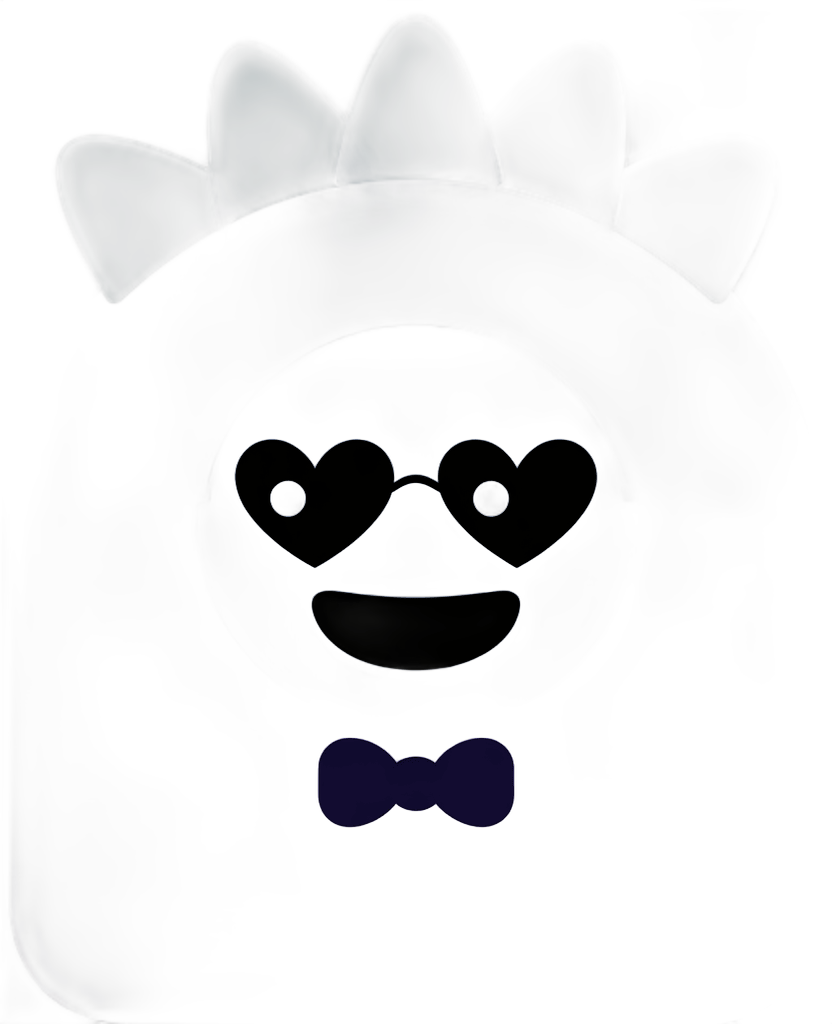 Cute cartoon heart eyes mascot character with bow tie for social media avatars and branding PNG - transparent background