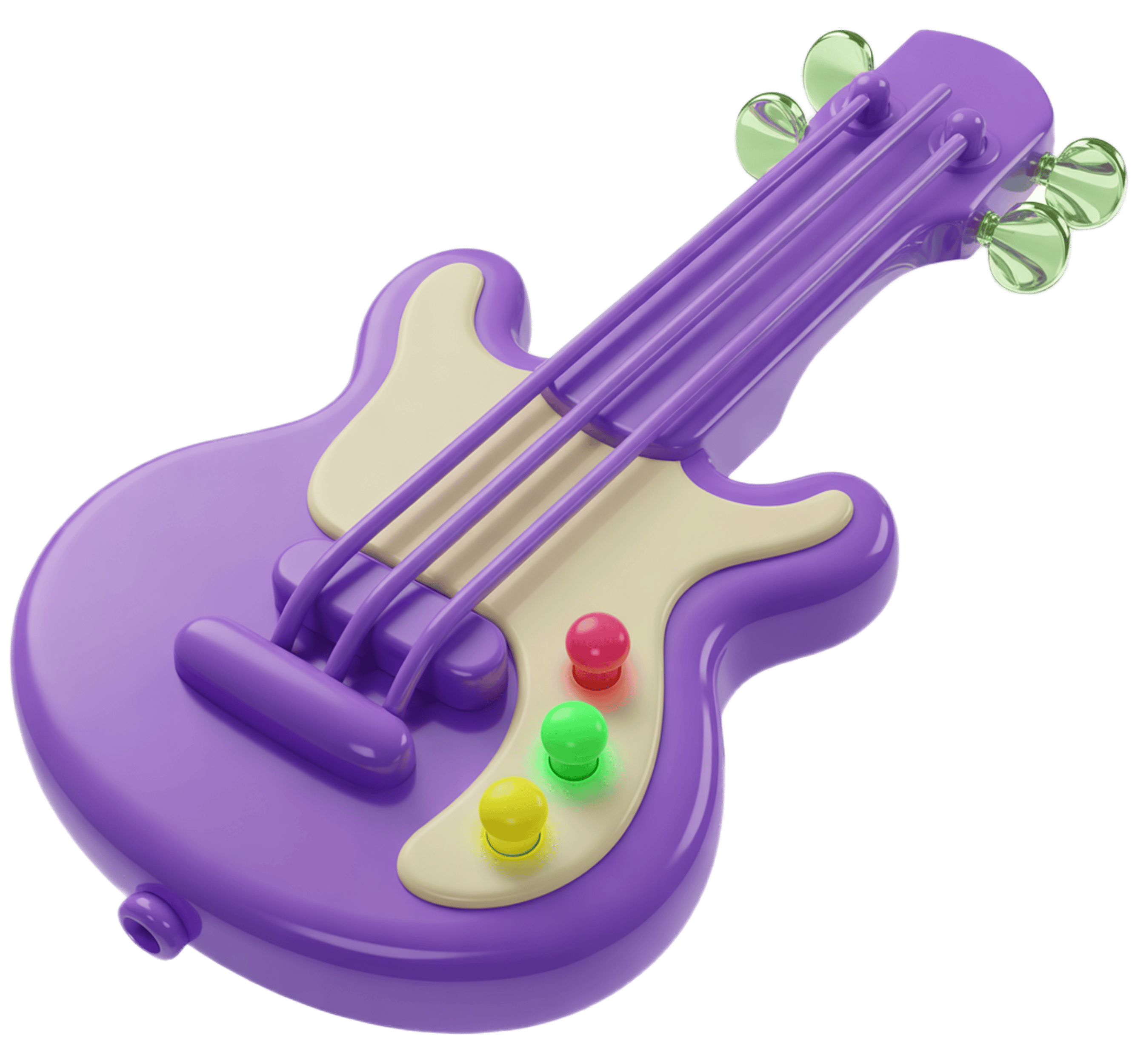 Cute purple toy electric guitar clipart with colorful buttons for kids educational games and apps PNG - transparent background