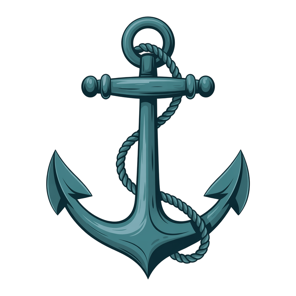 Detailed 3d cartoon anchor graphic element for nautical themes and maritime branding designs PNG - transparent background