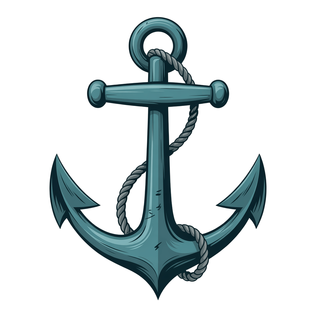 Detailed cartoon anchor graphic element for nautical maritime branding and illustrations PNG - transparent background