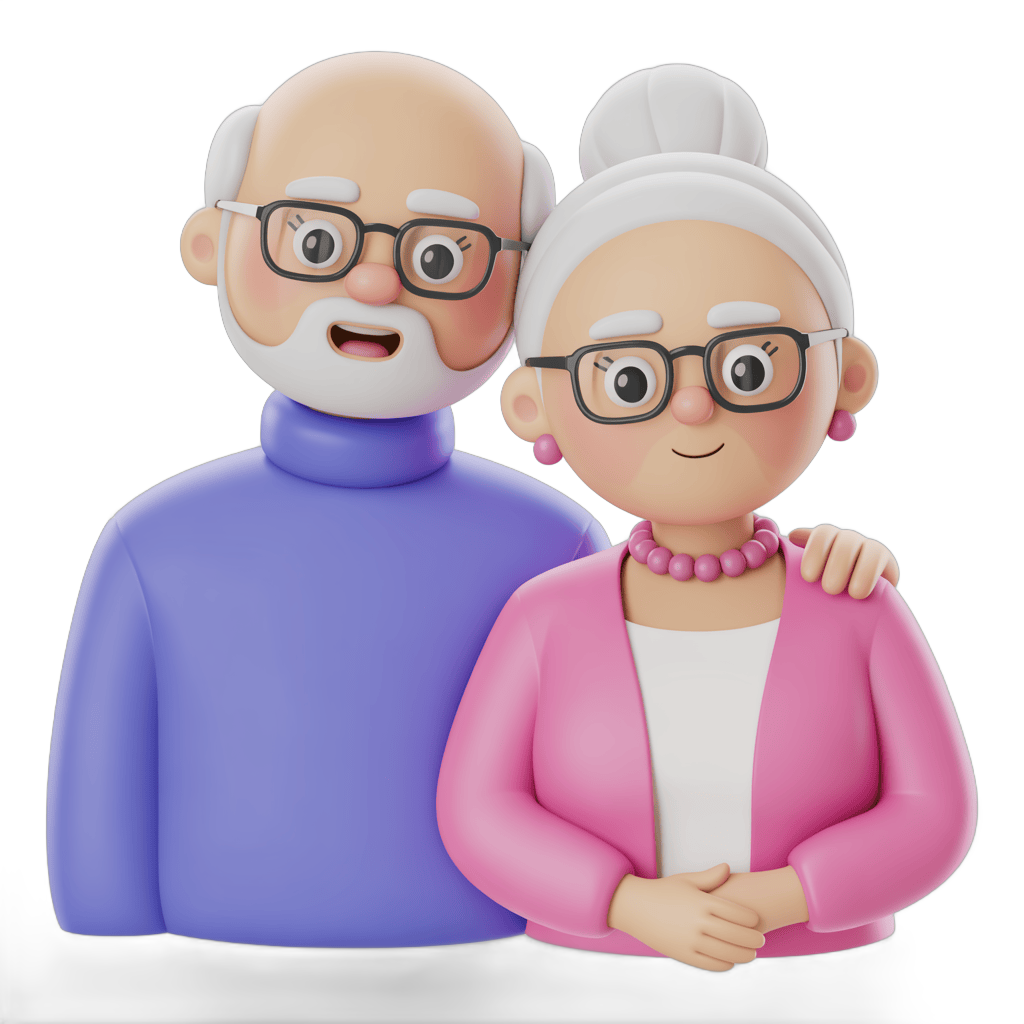 Elderly couple standing together smiling for family love and retirement celebration clipart PNG - transparent background