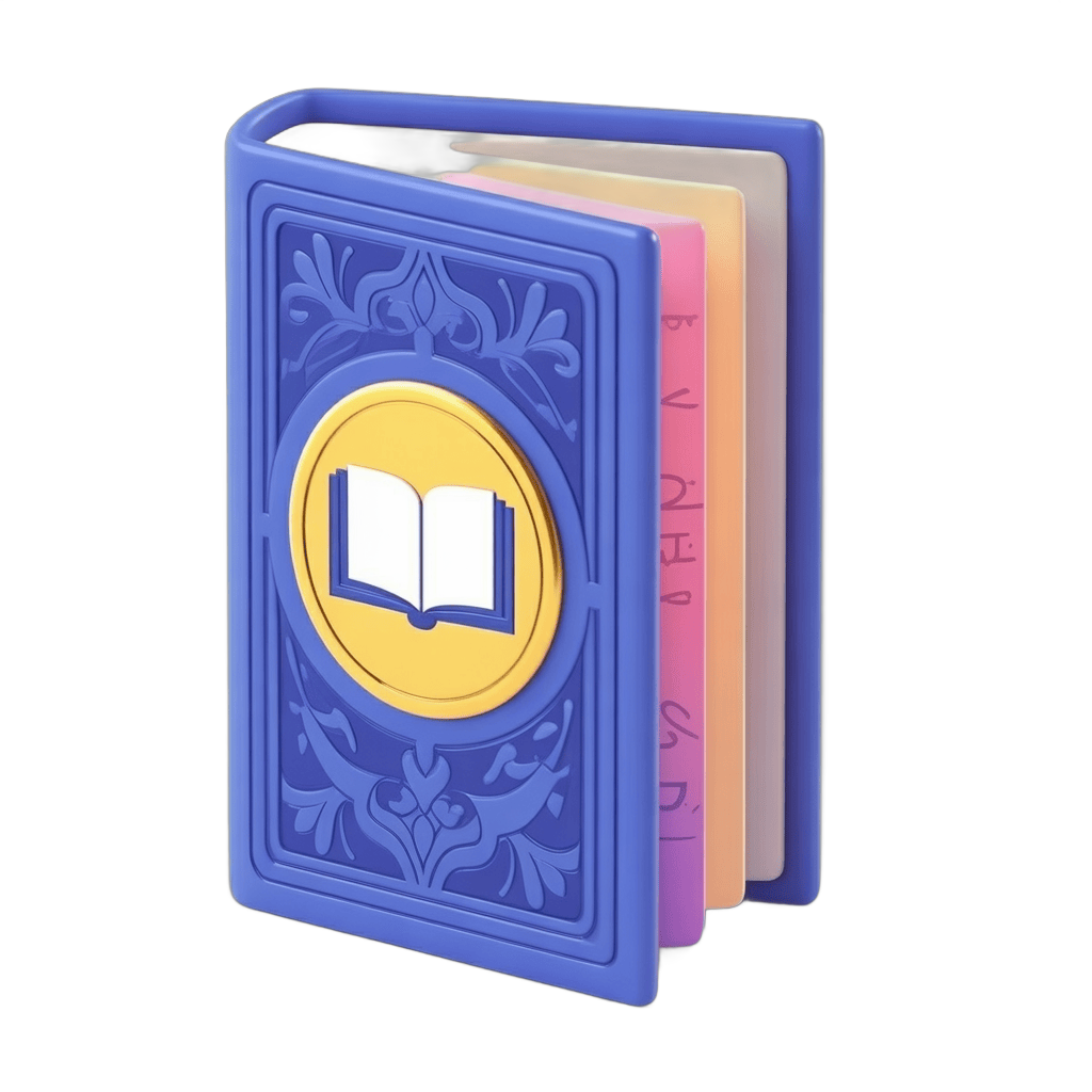 Elegant blue leather book with golden book emblem clipart for educational and religious branding PNG - transparent background